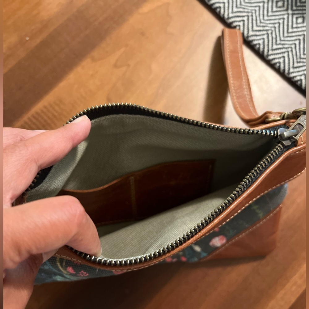 Handmade Floral Canvas and Leather Wristlet- one of a kind! - Picture 3 of 3